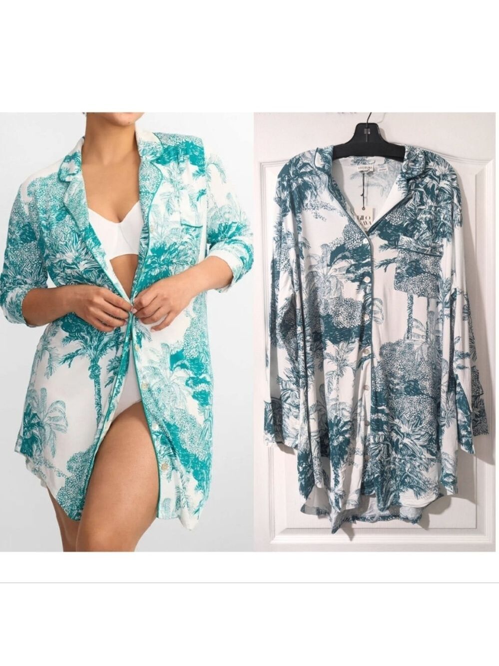 Kilo Brava | Bamboo Modal Sleep Shirt In Palm Toile Print